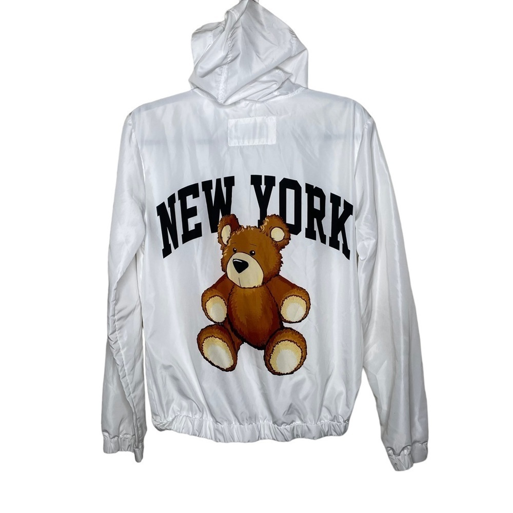 Faded Rose NEW YORK Bear Hooded Windbreaker Light Weight Jacket Medium